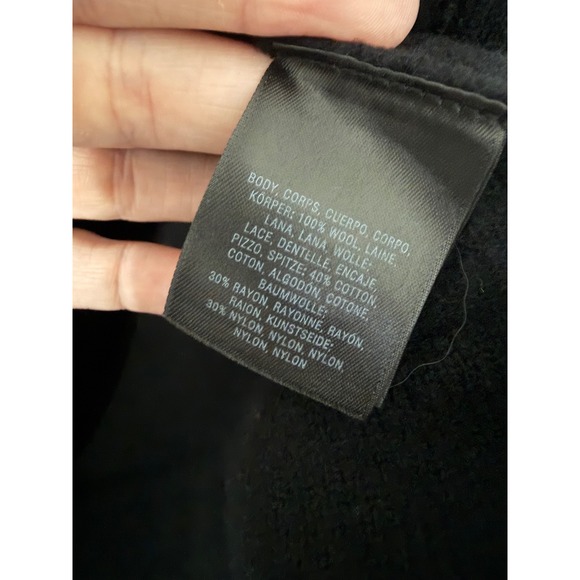 Anthropologie Field Flower 100% Wool Black with Navy Blue Lace Trim Jacket Small - Picture 7 of 9